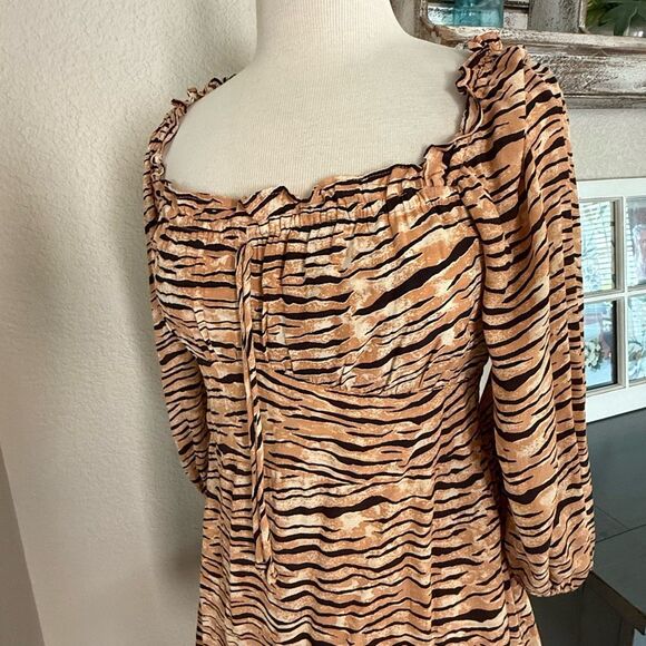 Faithfull The Brand Womens Animal Print Rayon Ira Mini Dress Brown Tan Medium - Picture 11 of 16
